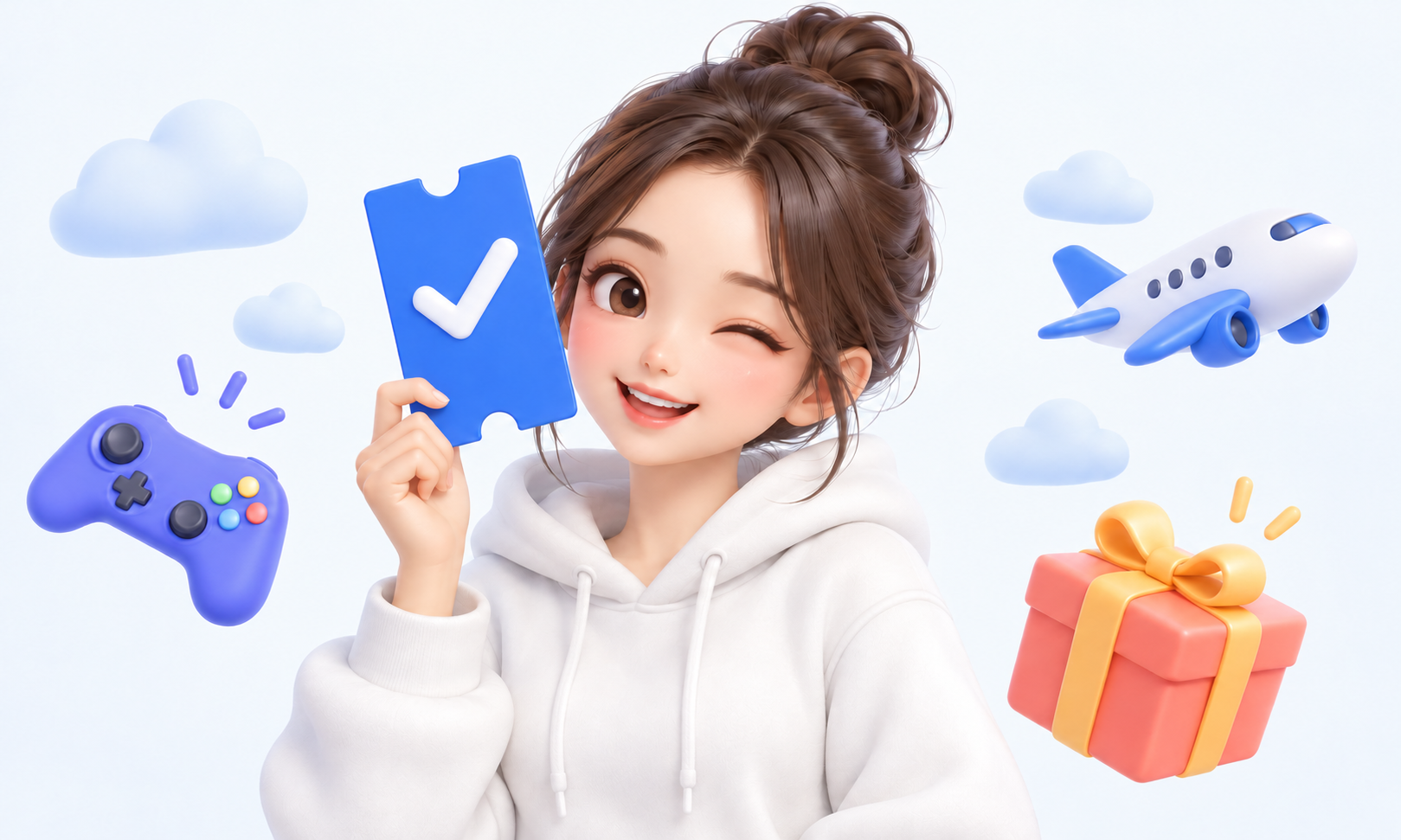 파란 쿠폰을 든 아끼고 보자 캐릭터